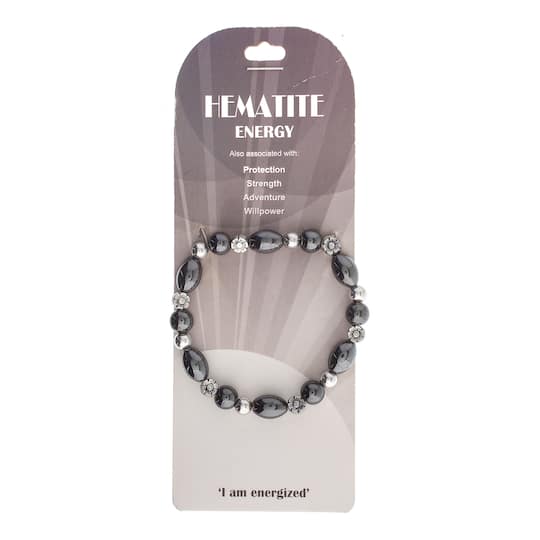 John Bead Hematite Black Natural Stone Stretch Bracelet